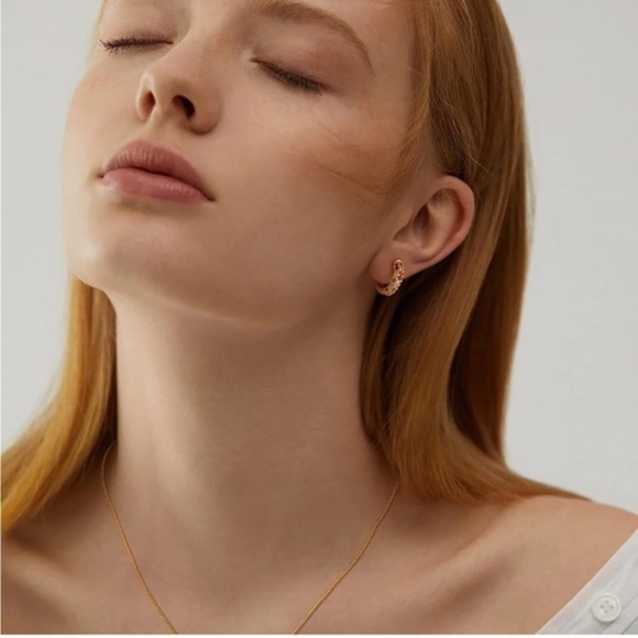 Gold 14k Gold Plated Colorful Cubic Zirconia Hoop Earrings - Picture 4 of 4